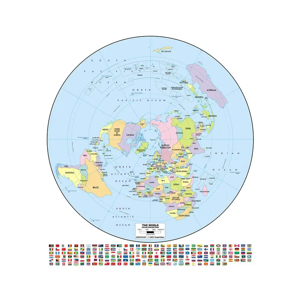 

Conventional World Map with Flag Round 90x90cm Non-woven Waterproof No-fading Map For Cultural Education