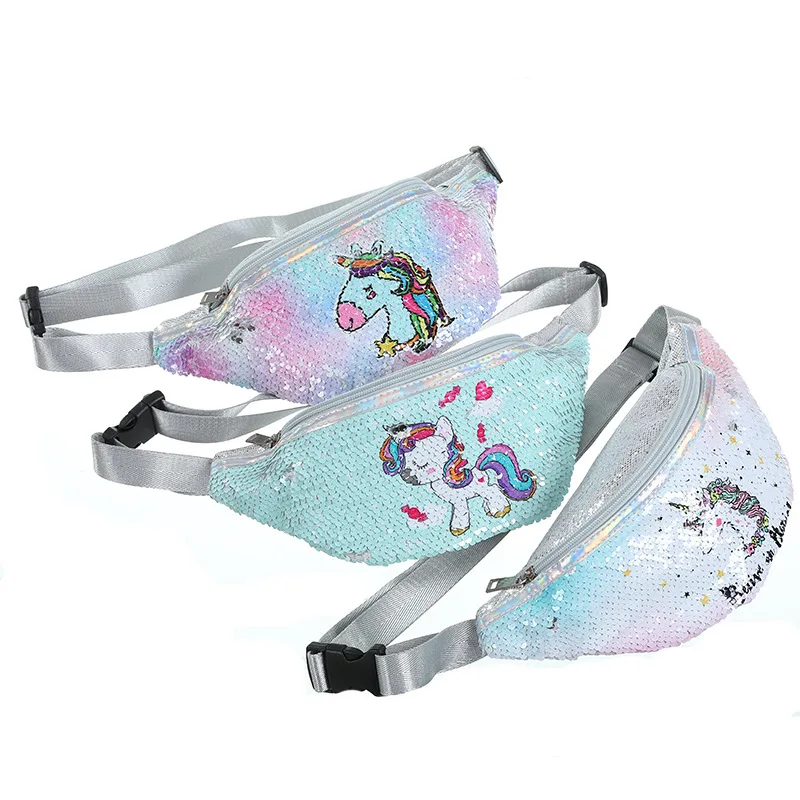 

Unicorn Sequins Waist Bags Women Belt Bags Fanny Packs Bum Bag Phone Zipper Waist Pouch