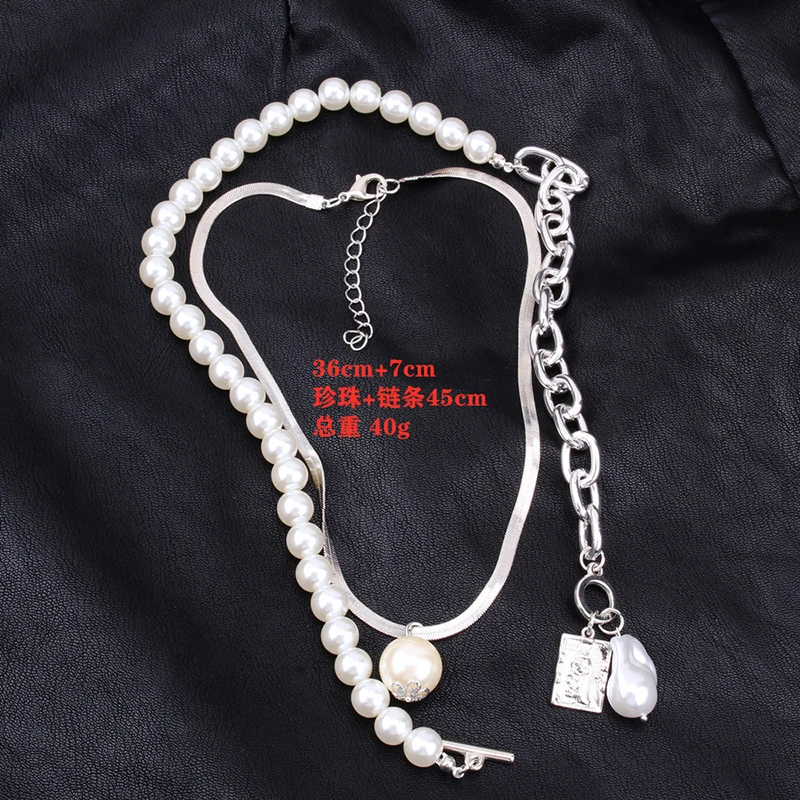 Fashion Chain Pearl Necklace For Women Baroque Pearl Metal Charm Pendants Necklaces Choker Snake Chain Jewelry Gold Silver Color