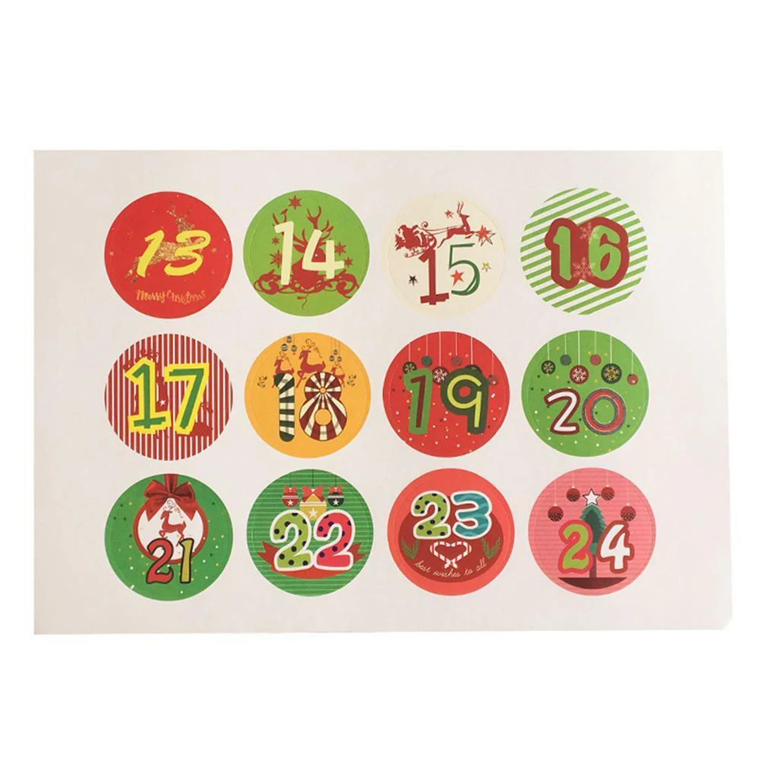 120pcs Christmas Stickers Xmas Numbers 1-24 Advent Calendar Stickers Party Candy Bag Gift Box Decor Labels Stickers Supplies