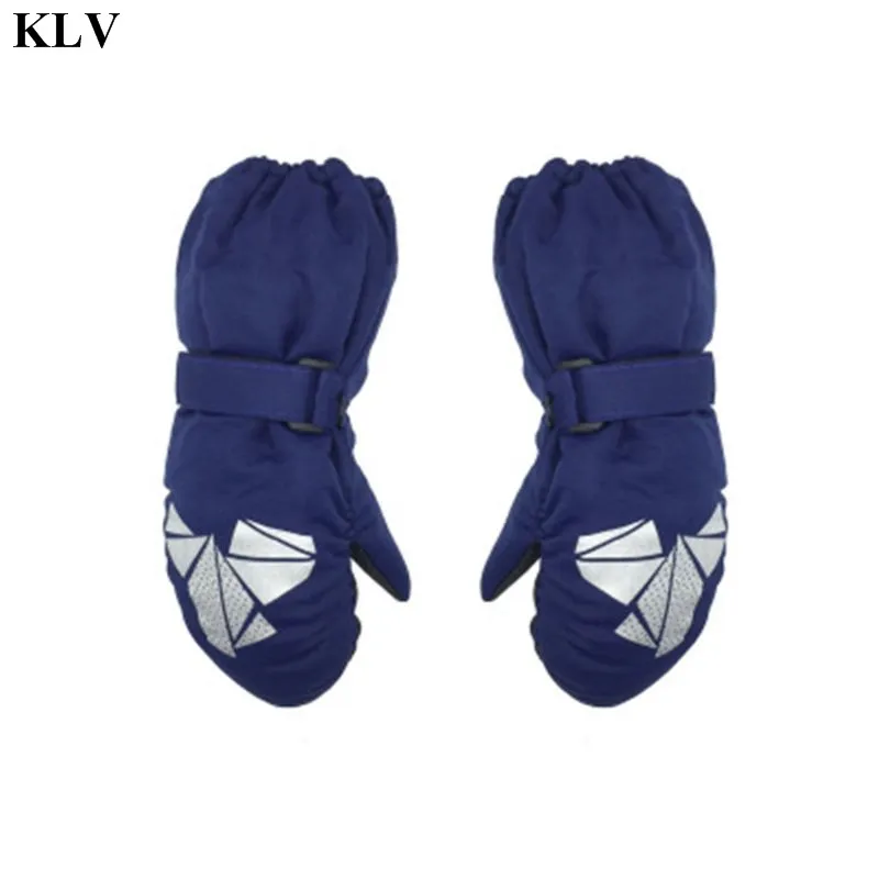 KLV Детские Зимние теплые перчатки для мальчиков и девочек с геометрическим принтом, толстые ветрозащитные водонепроницаемые детские варежки - Цвет: D