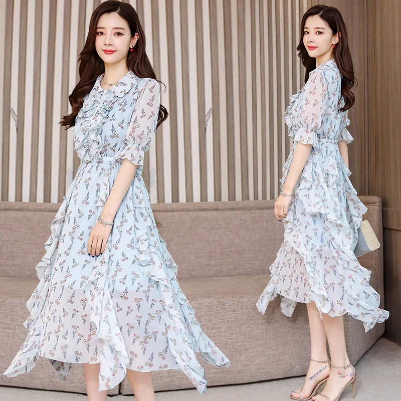 

Summer New Style Very Fairy of France Non-mainstream Floral Dress Women's Mid-length over-the-Knee Sweet 2019 Popular Skirt Fash