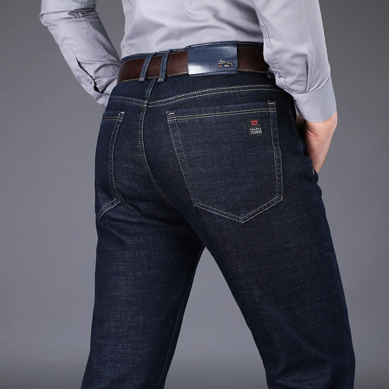 Классический Для мужчин Slim Fit джинсы Бизнес модная из джинсовой ткани, Джинсовка брюки синего цвета, Фирменные Штаны для детей мужского пола