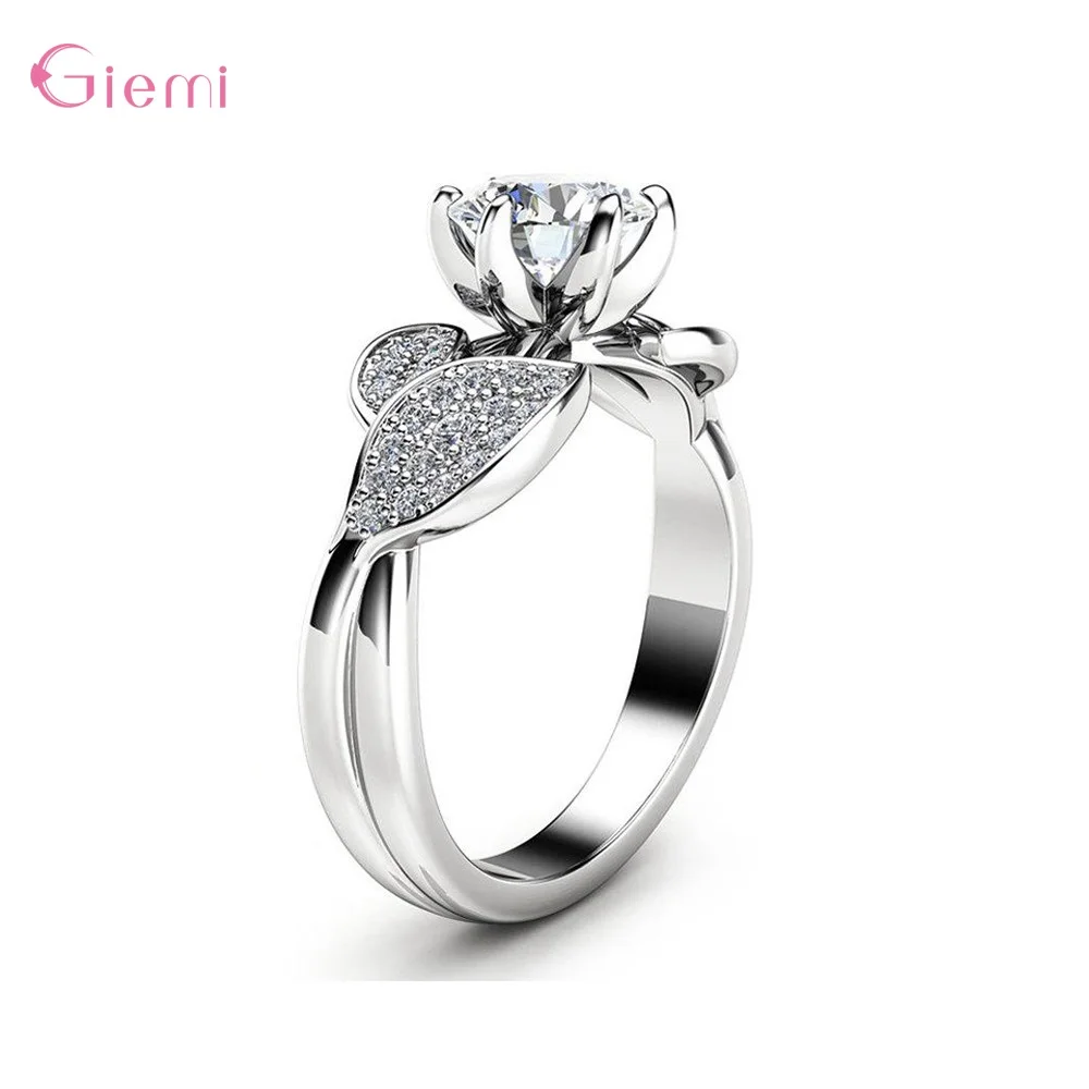 

Creative Fashion 925 Sterling Silver Cubic Zircon Leavies Flower for Women Girl Simple Trendy Gift Rings Bijoux