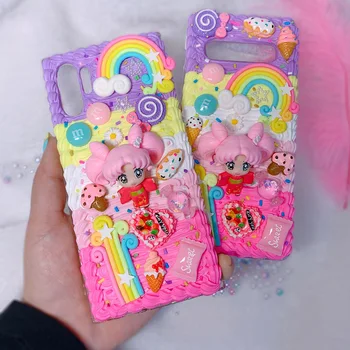 

For iPhone 11 pro DIY case 3D Sailor moon phone cover ip XS MAX + handmade creamy shell ip 7/8plus 6/6s+ XR girl gift candy food