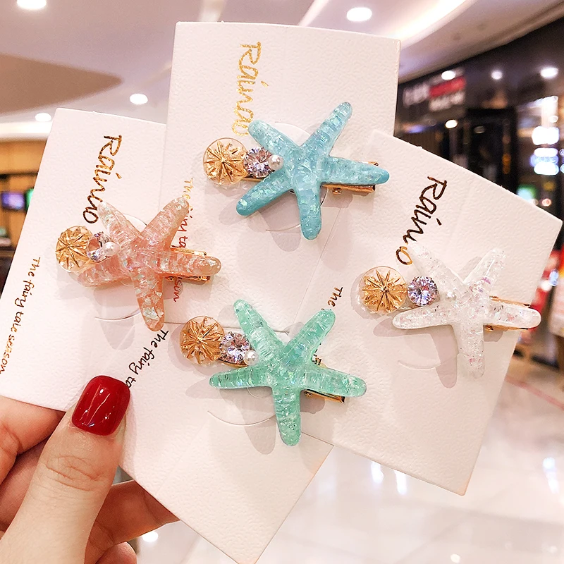 

2019 INS Women Girls Pearl Shell Starfish Shiny Alloy Hair Clips Barrettes Headwear Hairpins Headbands Female Hair Accessories