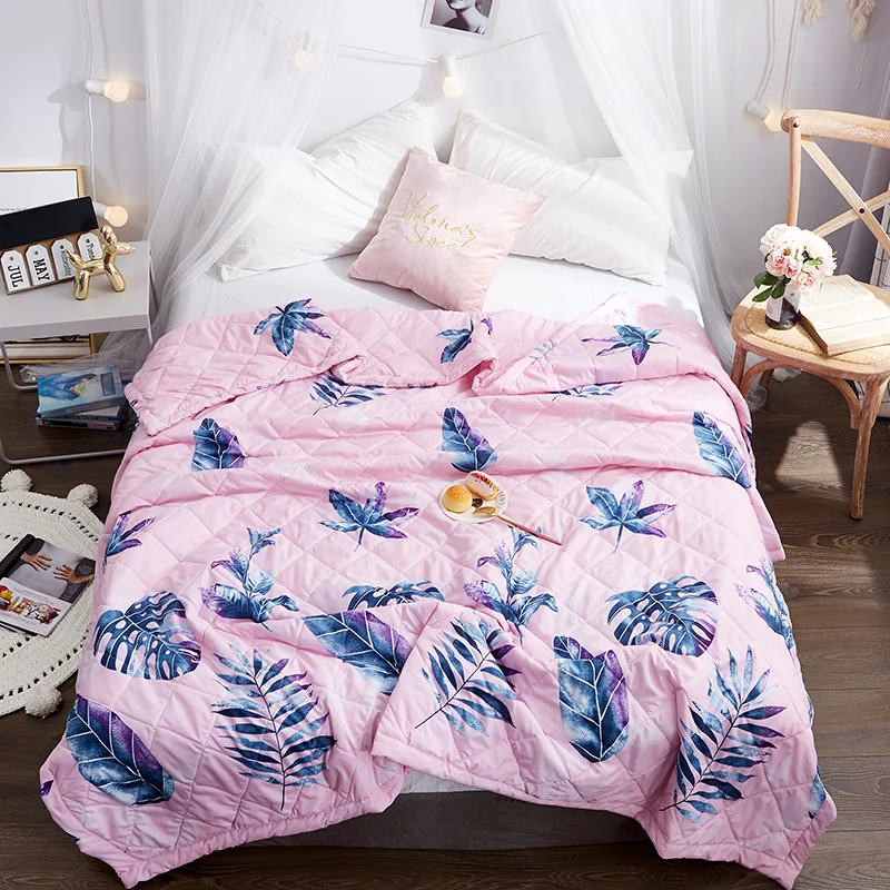 

-Washing Aloe Cotton Print Summer Quilt Airable Cover Summer Blanket Summer Thin Blanket Silk Floss Sheets Double Gift Quilt
