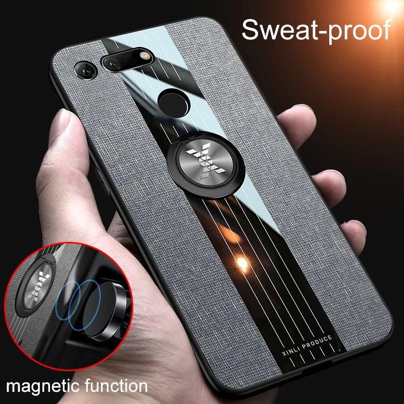 

For Huawei Honor View 20 Case Magnetic Ring Holder Fabric Hard Cover Soft Frame Cloth Phone Case For Huawei Honor View 20 V20