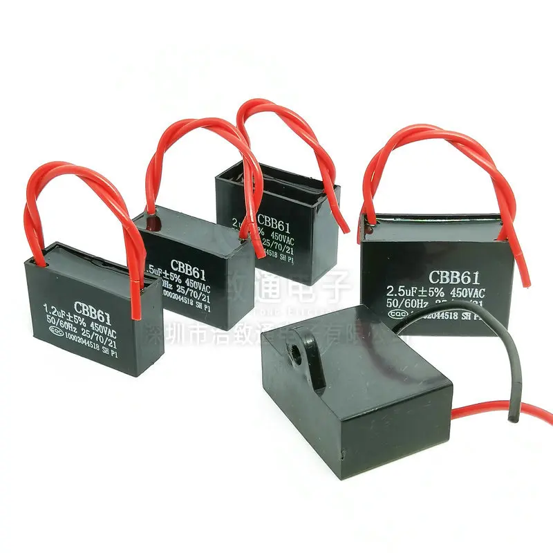 Condensatori Cbb61 1Uf 1.2Uf 1.5Uf 2Uf 3Uf 4Uf 5Uf 8Uf 10Uf 12Uf 20Uf 450Vac Condensatore Metallizzato Per Avviamento Motore Ventilatore A Soffitto