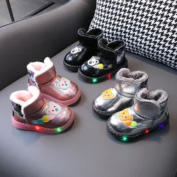 Bottes de neige LED pour enfants de 1 à 6 ans, chaussures courtes avec semelle lumineuse, chaudes, en peluche, pour fille et garçon, E10253 