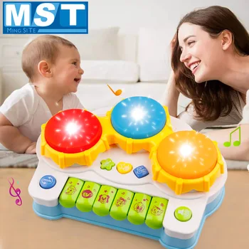 

Piano And Drum 2 IN 1 Hand Drums For Baby Kids Fitness Hand Drum Early Educational Toys Musical Instruments With Light Sound
