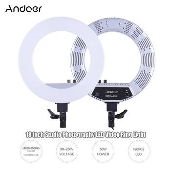 

Andoer 18 Inch LED Video Ring Light Fill-in Lamp Studio Photography Lighting Adjustable Brightness 3200K-5500K Color Temperature