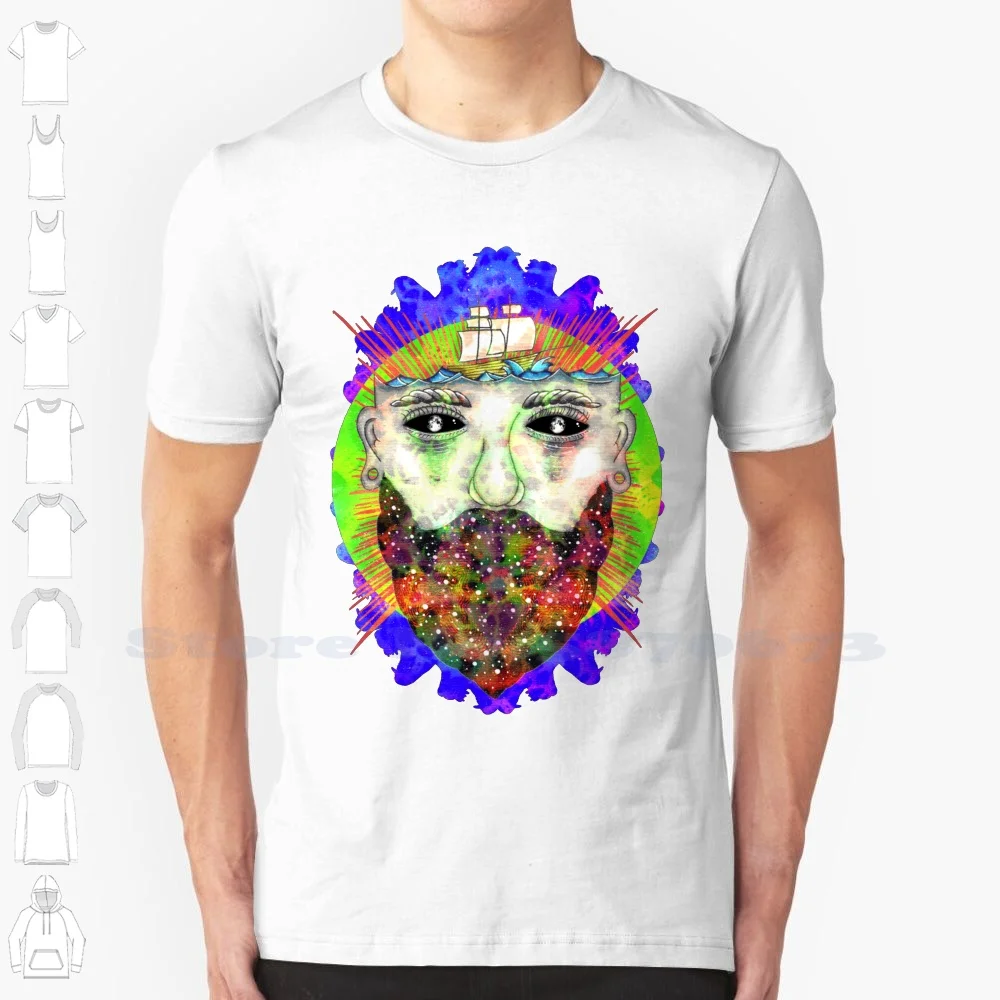 Spacesailor Cool Design Trendy T-Shirt Tee Space Sailor Psichedelico Trippy Tim Ed Eric Lsd 420 Acid Moon Beard Wolf Wolves