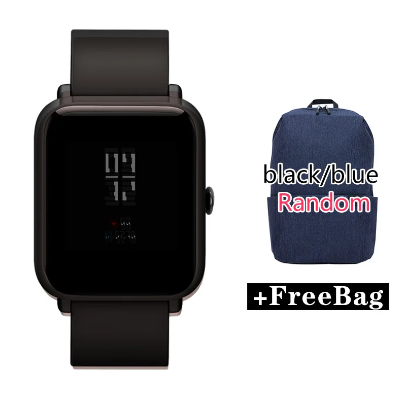Xiaomi SmartWatch Amazfit Bip gps Huami 3ATM водонепроницаемые Смарт-часы Amazfit beep 45 дней в режиме ожидания спортивные PK GTR приложения - Цвет: Bip-black-bag