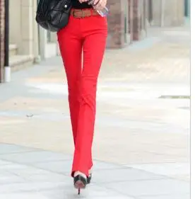 Plus Size long pant candy color elastic jeans female trousers slim boot cut pants women - Цвет: Красный