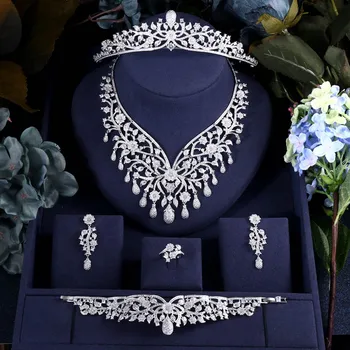 

Accking trendy Nigeria 4pcs Bridal Zirconia water drop For Women Party, Luxury Dubai Nigeria CZ Crystal Wedding Jewelry Sets