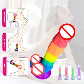 Rainbow Simulation Dildo Realistic Huge Dick with Suction Cup Clitoris Stimulator Silicone Penis Sex Toys for Women Erotic Shop 2