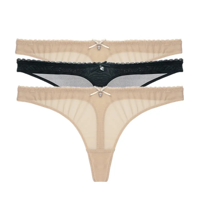 CYHWR Women's Sexy Sheer Panties Thong Mesh G-Strings Low Rise Brief Underwear, 3-Pack 3