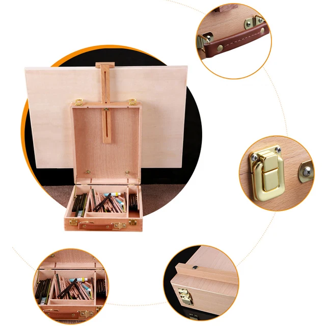 Big Wooden Portable Oil Painting Box Sketchpad Easel Sketch Drawing Board Painting Toolbox Painting Storage Box for Artist 6