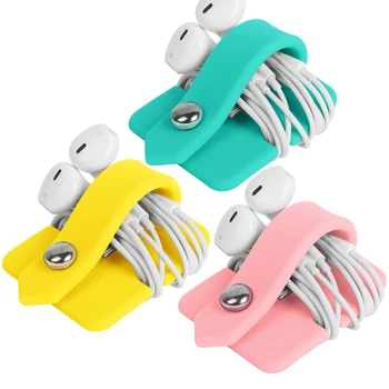 

Winder Headphones Storage Data Cable Winder Silicone Folding Finishing Multicolor White Black Pink Blue Household Car 3 Packs