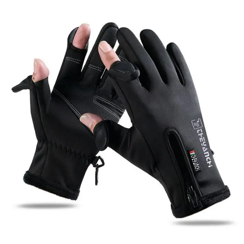 2022 1Pair Outdoor Winter Fishing Gloves Exposed Two-finger Non-Slip Screen Waterproof Non-slip Wrist Elastic Warm Fishing Glove