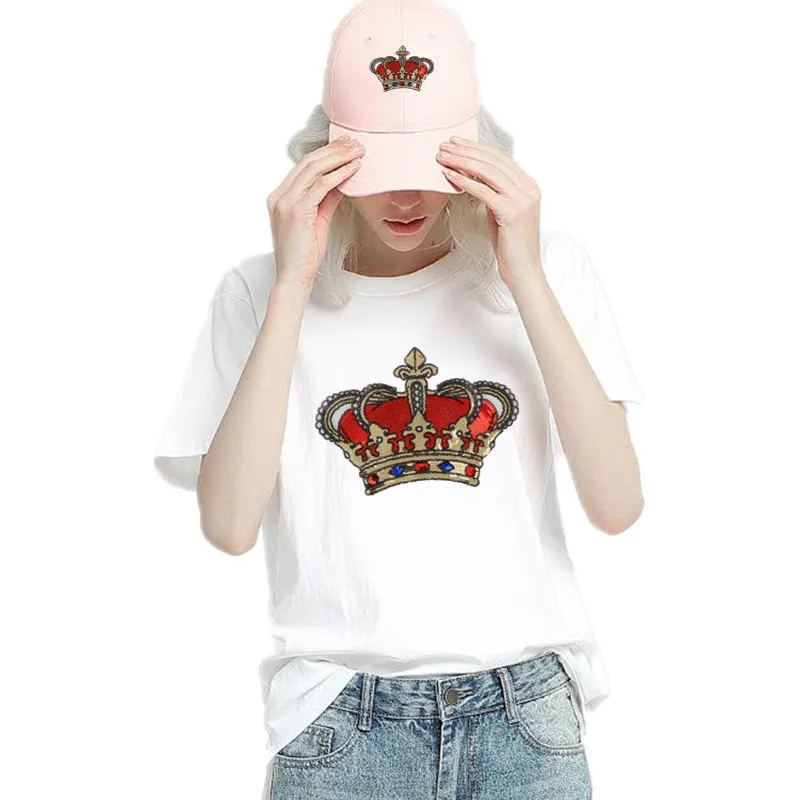 

27CM Crown Iron On Patches For Clothing Red Sequins Biker Badge Embroidery Fabric Sequined Patch Clothes Stickers Strange things