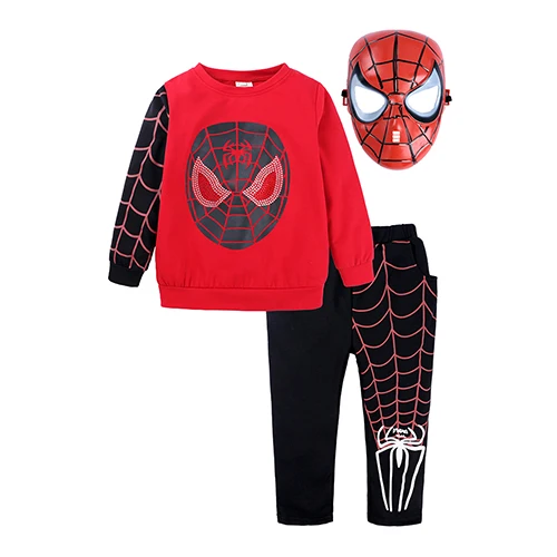 Детская Одежда Осенние комплекты одежды для мальчиков костюм Человека-паука детская одежда для косплея на Хэллоуин, одежда с плащом и маской BB523 - Цвет: As picture