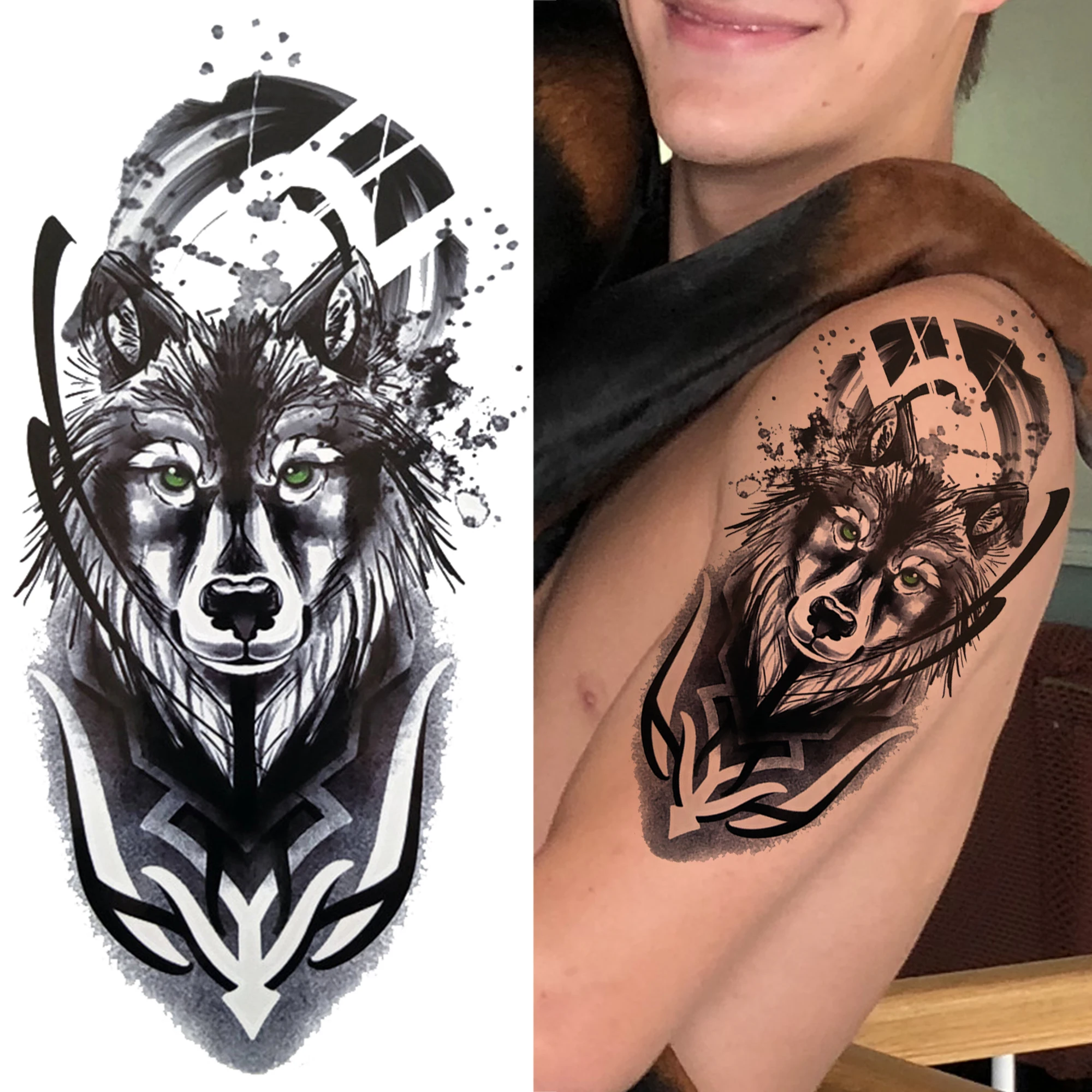 Compass Evil Eye Temporary Tattoos For Men Women Realistic Fake Lion King Wolf Tattoo Sticker Half Sleeve Chest Forearm Tatoos - AliExpress