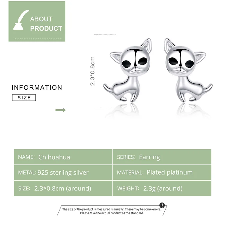 WOSTU милые серьги-гвоздики в виде куклы Чихуахуа 925 пробы серебряные серьги для женщин серьги для помолвки милые украшения для девочек FIE758