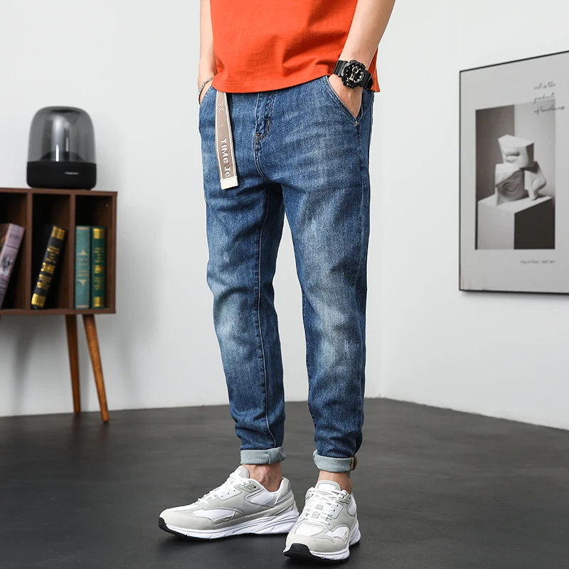 Blue Jeans Men Slim Fit Stretch Casual Pants Denim Clothes Spring and Summer Top Quality Mens