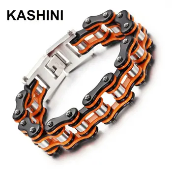 

Punk Men's Motorcycle Chain Bracelet Punk Bike Chain Bracelet Orange Bracelet 316L Stainless Steel Motorcycle Bracelet Wholesale