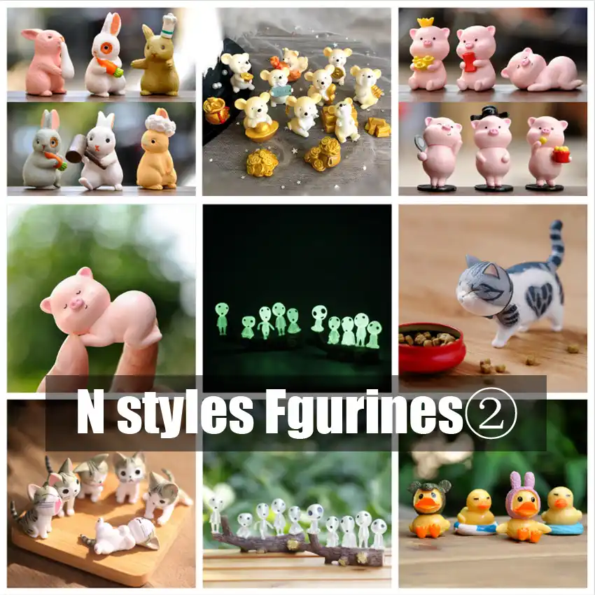 Baiufor miniaturas dos desenhos animados anime conjunto 2, fantoche mini desktop boneca decoração do jardim de fadas estatuetas terrário anime menina gato panda