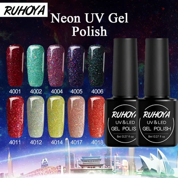 

Ruhoya 8ml Neon Bling Glitter Nail Art Gel Semi Permanent Gel Polish Soak Off Gellac Nail Polish Varnish Lacquer Gel Polish