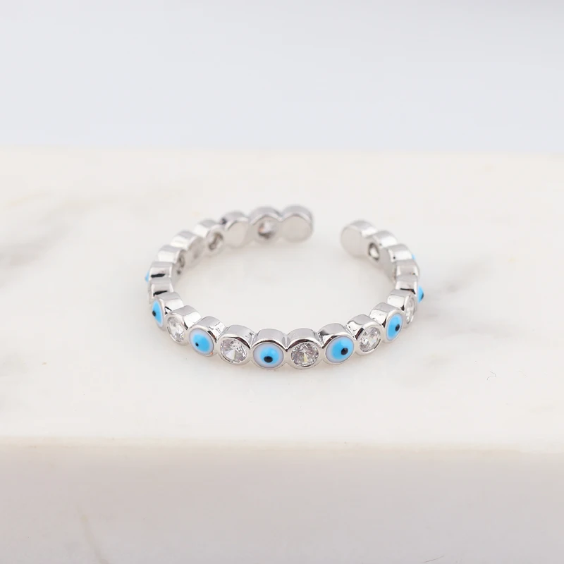 Lucky Eye Blue Turkish Evil Eye Open Ring Copper Gold Color Finger Rings Adjustable for Women Girls Men Fashion Jewelry 