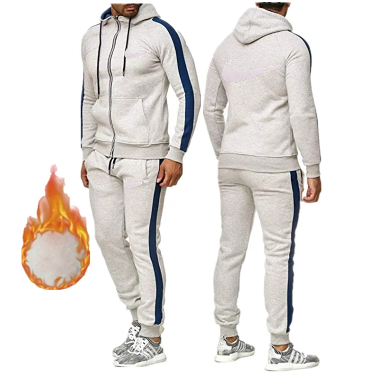 New Tracksuit Men Sporting Fleece Thick Hooded Brand-Clothing Casual Sportswear Male Jacket+Pants Warm Outside Winter Sweatshirt