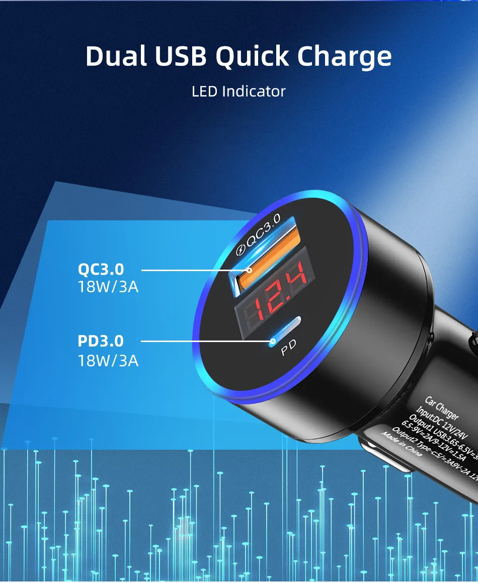 USLION USB Car Charger Quick Charge 3.0 Fast Charging Charger For iPhone 11 Xiaomi Mi Auto Type C QC PD 3.0 Mobile Phone Charger 65 watt fast charger