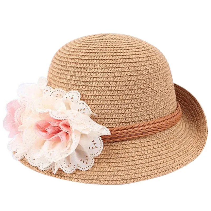 Милые дети девочки соломенные шляпы от солнца для детей большой пляжный навес Повседневный кружевной Цветочный плоский Топ Fedora шляпы Детские фотографии реквизит