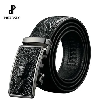 

PIUXENLG Luxury Cow Leather Belts for Men Good Alligator Pattern Automatic Buckle Mens Belt Men Casual Business Chic Belt