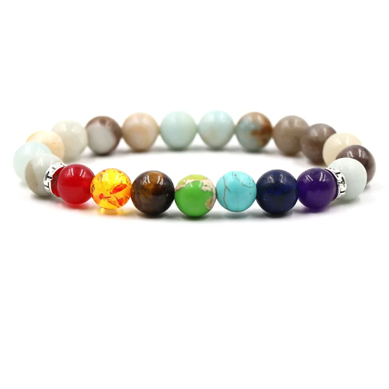 Chakra мужские браслеты и браслеты из натурального камня вулканический камень лунный камень счастливый циркон круглый бисер браслеты ювелирные изделия homme подарок - Окраска металла: ZT409-4
