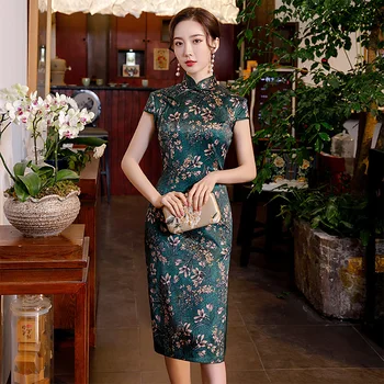 

New Chinese Style Women Cheongsam Summer Rayon Daily Dress Printed Vintage Handmade Button Stage Show Qipao Plus Size M-4XL