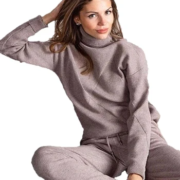 

MVGIRLRU Woman Sweater Suits Casual Knit Tracksuit Turtleneck Pullovers+pants Two Piece Sets Female Outfits