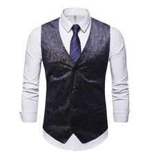 Осень и зима стиль бронзированный принт мужской повседневный тренд моды v-образным вырезом однобортный костюм жилет 9751