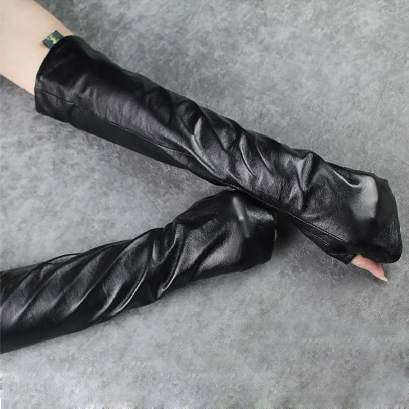 TWOTWINSTYLE, женские перчатки из искусственной кожи, черные длинные перчатки с рюшами, Женские аксессуары, мода