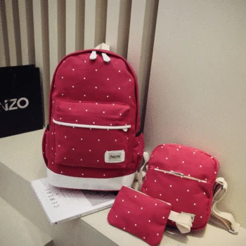 

High Quality Canvas Backpack Travel Bag Dot Backpack School Bag For Teenage Girls Popular Three Piece Backpack Set