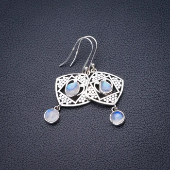 

StarGems Natural Rainbow Moonstone Handmade 925 Sterling Silver Earrings 2" D6555