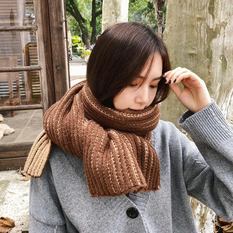 Women Winter Scarves And Wraps Knitting Wool Scarves Knitted Thicken Warm Cashmere Knitted Scarf For Women Pashmina Scarf