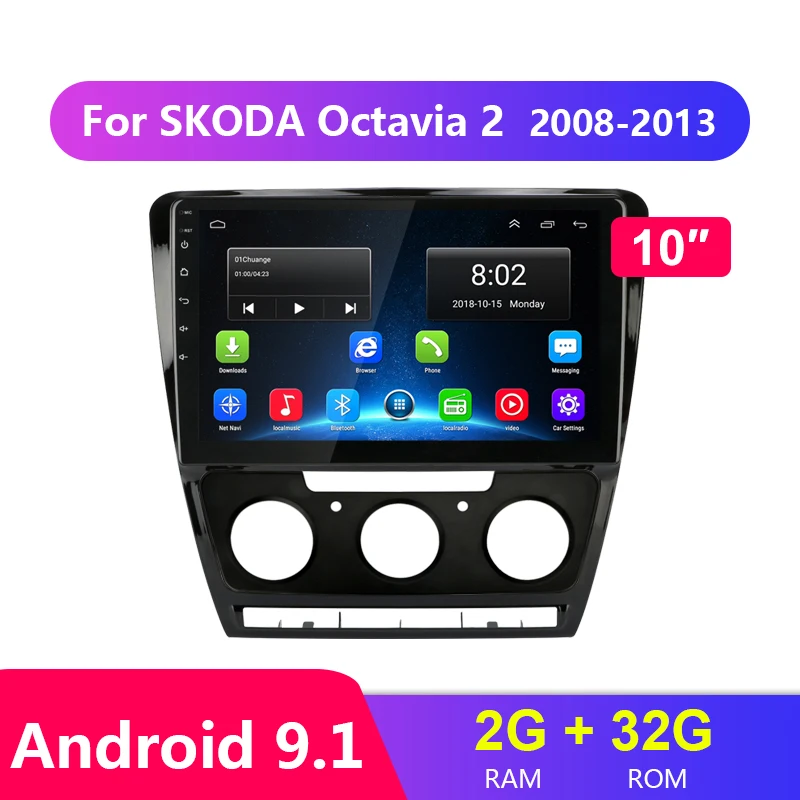 

10.1" 2Din Android 9.1 Car Radio Audio GPS Wifi Multimedia Player Head Unit For Volkswagen SKODA Octavia 2 A5 2008-2013 2G+32G