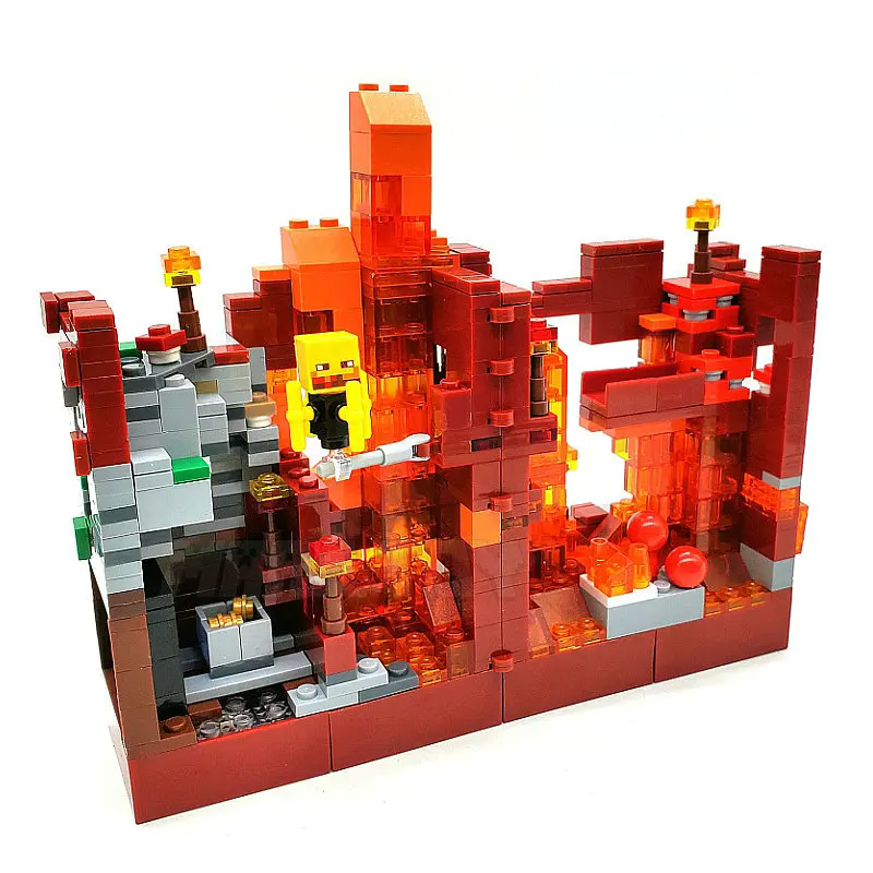 The Nether Lava Mine Cave Building Blocks With Steve Action Figures Bright Brick Set Gifts Toys The Nether Lava Mine Cave Building Blocks With Steve Action Figures Bright Brick Set Gifts Toys
