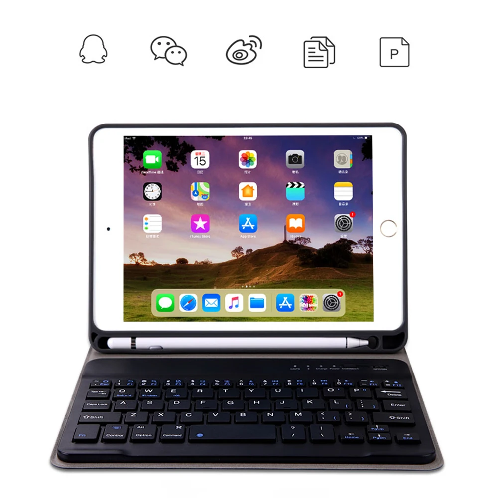Для ipad 10,2 дюймов планшет Bluetooth клавиатура тканевые метки планшет кожаный защитный чехол с держателем для ручки американская клавиатура
