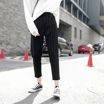 

Striped Pockets Women Pants Loose Thin Summer Korean Harem Trousers Harajuku Womens Elastic Waist Casual New Style Fashion Daily